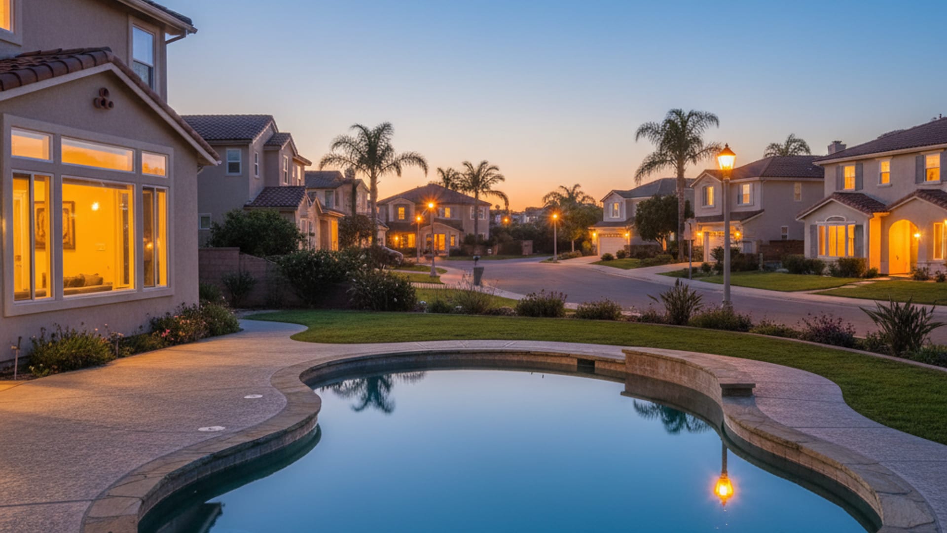Sunlit backyard pool in Encinitas, San Diego County